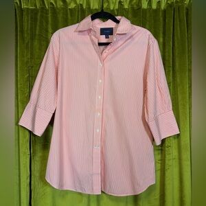 Orange & White Stripe Faconnable Collared Button Down 3/4 Sleeves Size 12 $128